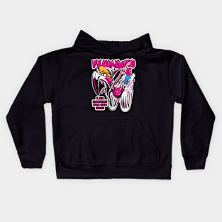 Piggy chasing a Flamingo Kids Hoodie